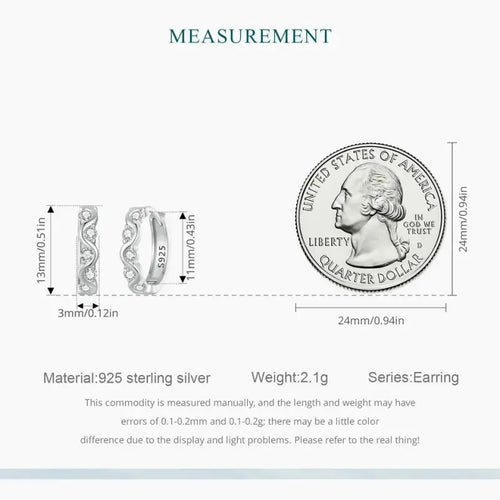 Wavy Zircon 925 Silver Earring - Transparent