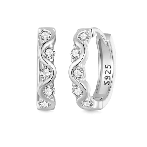 Wavy Zircon 925 Silver Earring - Transparent