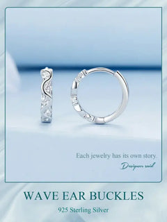 Wavy Zircon 925 Silver Earring - Transparent