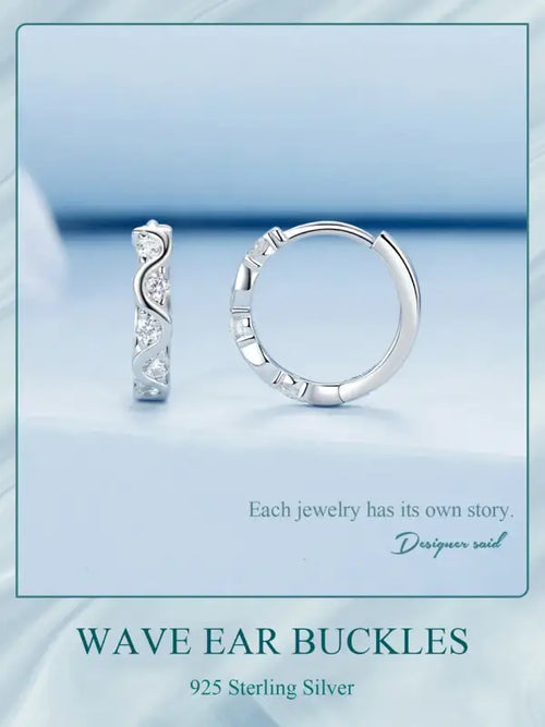 Wavy Zircon 925 Silver Earring - Transparent