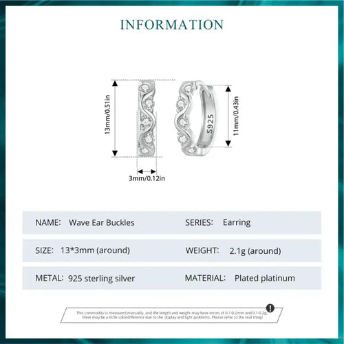 Wavy Zircon 925 Silver Earring - Transparent