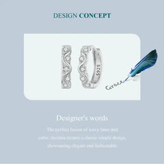 Wavy Zircon 925 Silver Earring - Transparent