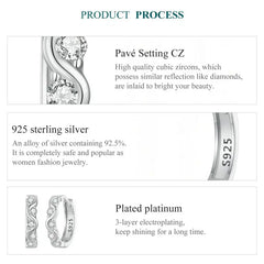 Wavy Zircon 925 Silver Earring - Transparent