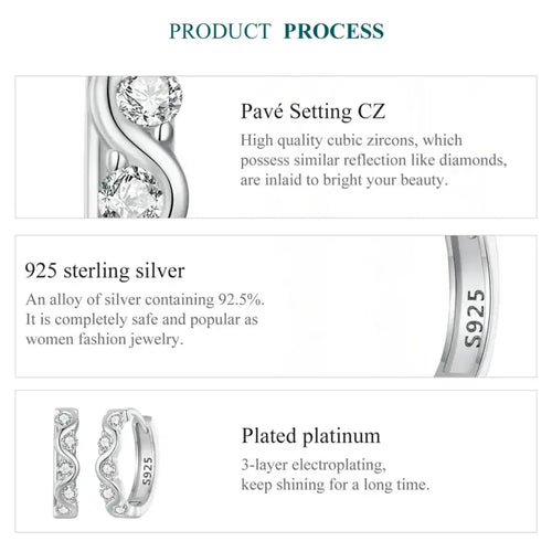 Wavy Zircon 925 Silver Earring - Transparent