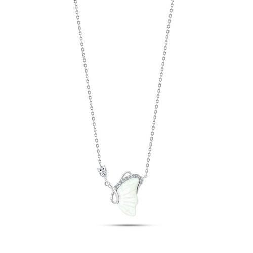 White Butterfly Necklace - 925 Sterling Silver - White - NECKLACES