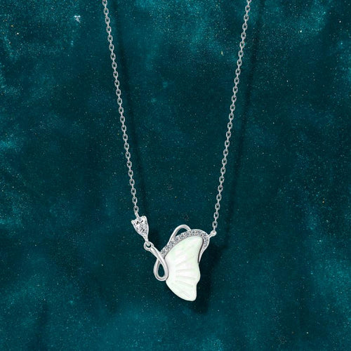 White Butterfly Necklace - 925 Sterling Silver - White - NECKLACES