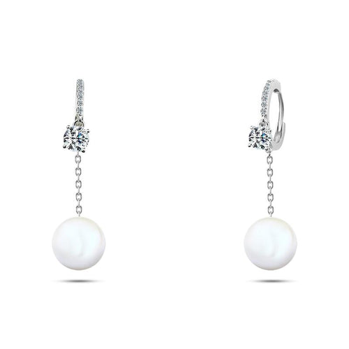 White Pearl Earring - 925 Sterling Silver - fathyibrahim
