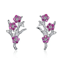 Winter Tree 925 Silver Earrings - Purple