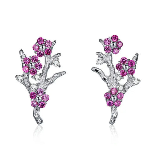 Winter Tree 925 Silver Earrings - Purple