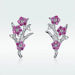 Winter Tree 925 Silver Earrings - Purple