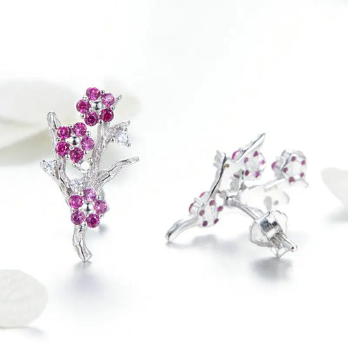 Winter Tree 925 Silver Earrings - Purple