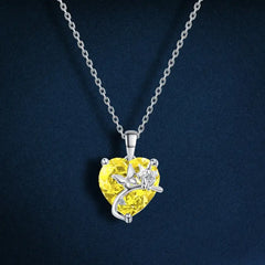 Yellow heart and butterfly Neklace 925 Sterling Silver - Yellow - NECKLACES
