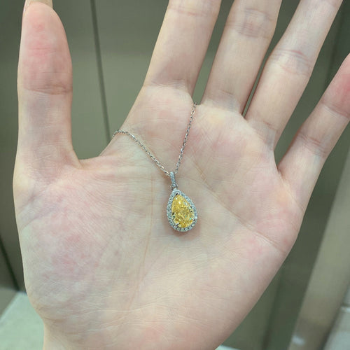 Yellow Waterdrop - 925 Sterling Silver Necklace - Yellow