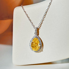 Yellow Waterdrop - 925 Sterling Silver Necklace - Yellow