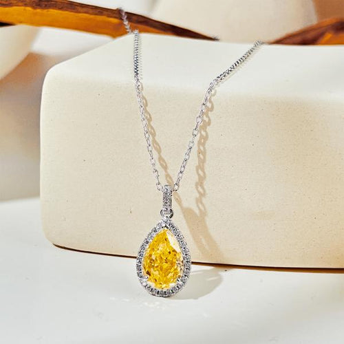 Yellow Waterdrop - 925 Sterling Silver Necklace - Yellow