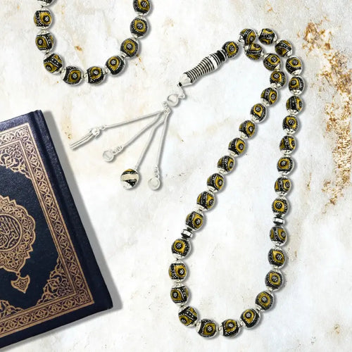 Yusr Rosary inlaid with silver & Fitran,33 Beads - Multi Color - Rosary