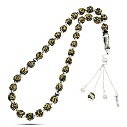 Yusr Rosary inlaid with silver & Fitran,33 Beads - Multi Color - Rosary