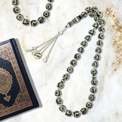 Yusr Rosary inlaid with silver & Fitran & Ivory ,33 Beads - fathyibrahim
