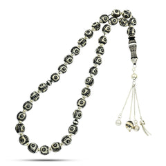 Yusr Rosary inlaid with silver & Fitran & Ivory ,33 Beads - fathyibrahim