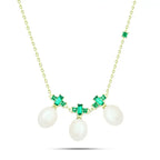 Zircon and Pearl 925 Silver Necklace - gold - Multi Color - NECKLACES