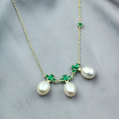 Zircon and Pearl 925 Silver Necklace - gold - Multi Color - NECKLACES