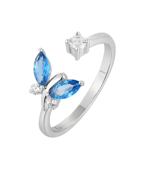 Zircon Butterfly 925 Silver Ring - Aquamarine - Rings