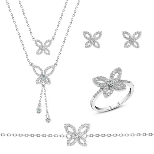 Zircon Butterfly 925 Silver Set - Transparent / 7 - Sets
