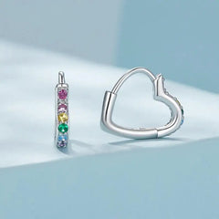 Zircon Heart 925 Silver Earrings - Multi Color