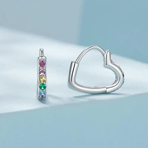 Zircon Heart 925 Silver Earrings - Multi Color
