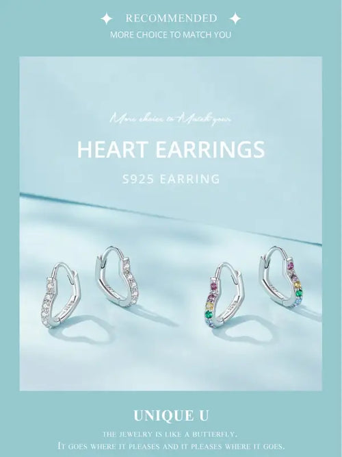 Zircon Heart 925 Silver Earrings - Multi Color