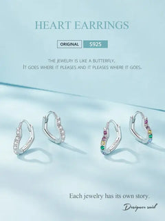 Zircon Heart 925 Silver Earrings - Multi Color