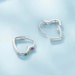Zircon Heart 925 Silver Earrings - Multi Color
