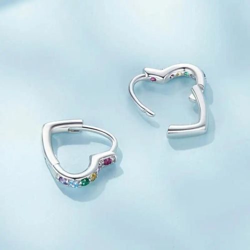 Zircon Heart 925 Silver Earrings - Multi Color
