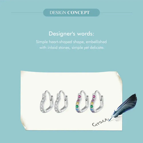 Zircon Heart 925 Silver Earrings - Multi Color