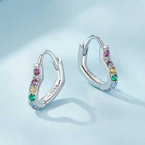 Zircon Heart 925 Silver Earrings - Multi Color