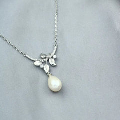 Zircon Leaves 925 Silver Necklace - White - NECKLACES