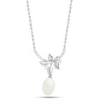 Zircon Leaves 925 Silver Necklace - White - NECKLACES