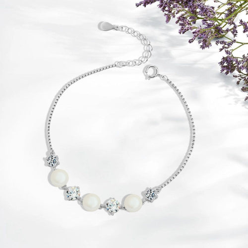 Zircon & Pearl 925 Silver Bracelet - fathyibrahim