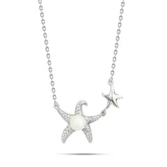 Zircon Starfish 925 Silver Necklace - White - NECKLACES