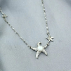 Zircon Starfish 925 Silver Necklace - White - NECKLACES
