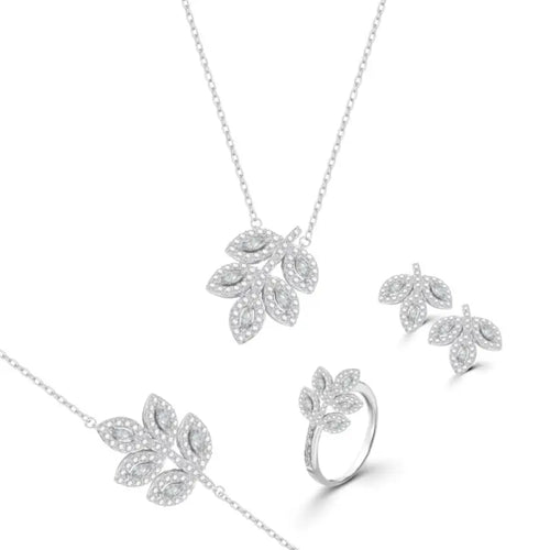 Zircon Tree Leaves 925 Silver Set - Transparent / 8 - Sets